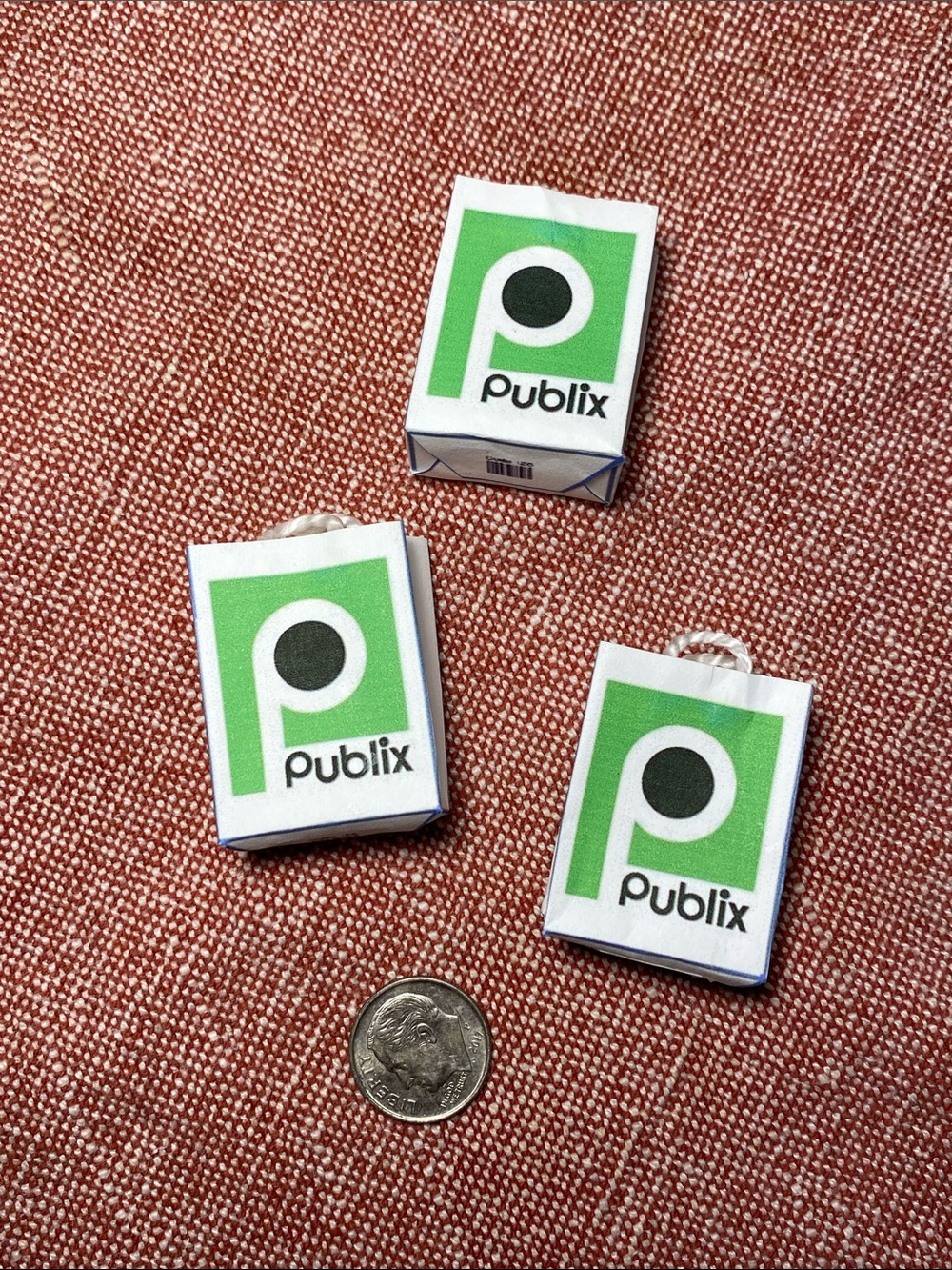 Miniature 1:12 scale Publix Mini paper Shopping Bags set of 3